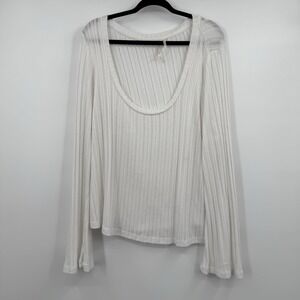 Anthropologie Blouse Womens 3X White Scoop Neck Ribbed Long Sleeve Knit